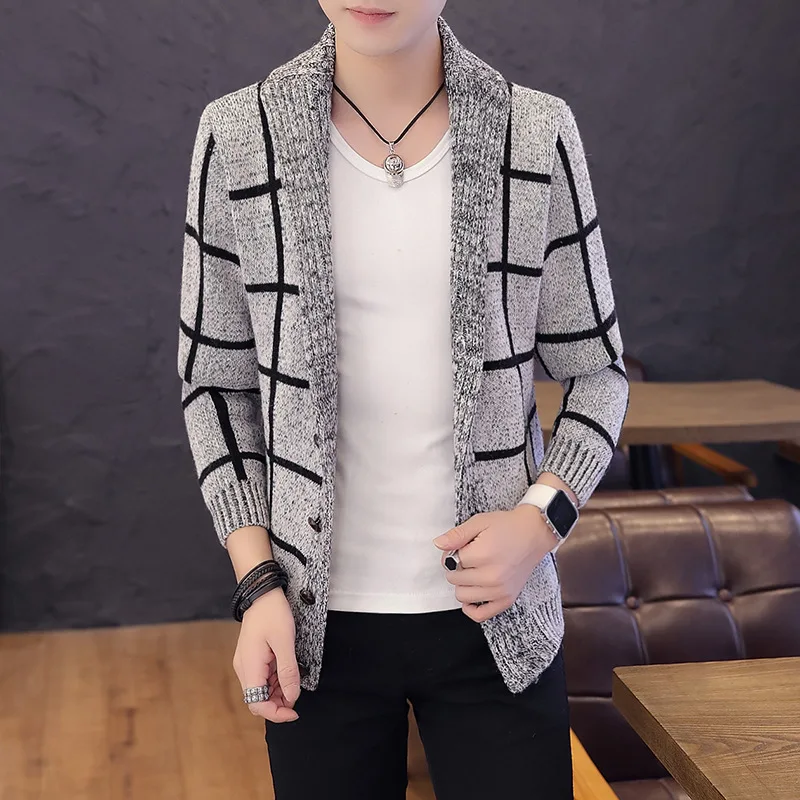 Men's long-sleeved plaid lapel cardigan sweatertide Korean style man' s knitwear male personality youth clothes XXXL
Men's long-sleeved plaid lapel cardigan sweatertide Korean style man' s knitwear male personality youth clothes XXXL