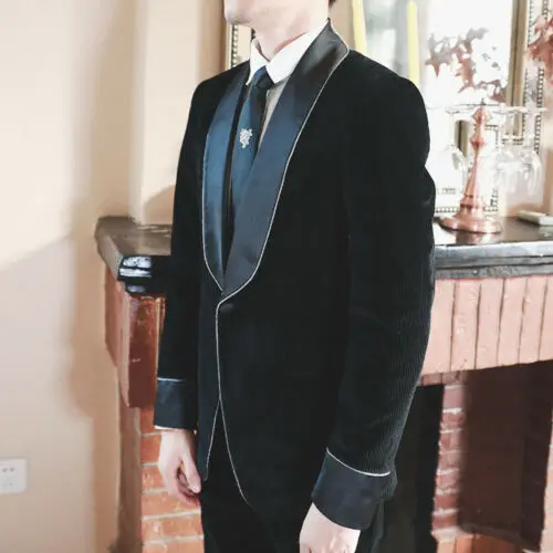 Black Shawl Lapel Mens Blazer Jacket Corduroy Prom Dinner Formal One Button Suit
Black Shawl Lapel Mens Blazer Jacket Corduroy Prom Dinner Formal One Button Suit