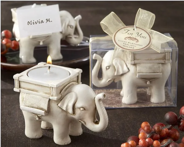 

wholesale 200Pcs/lot Lucky Elephant Antique Ivory-Finish Tea Light Holder Candle Wedding Favor Party Free shipping