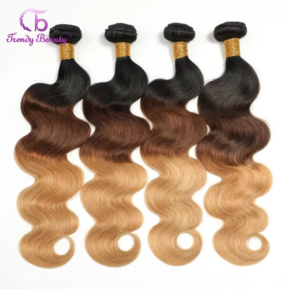 

Ombre Brazilian Body Wave 1B/4/27 Remy Human Hair Weaving Natural Weave Bundles 1/3/4 Pcs Hair Extensions Body Wave Bundles