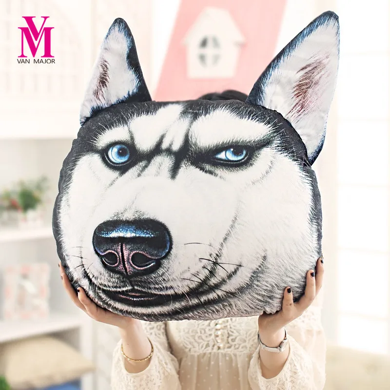 Vanmajor New Hot 3D 38cm*35cm Samoyed Husky Dog Plush Toys Dolls Stuffed Animal Pillow Sofa Car Decorative Creative Birthday Gif | Игрушки и