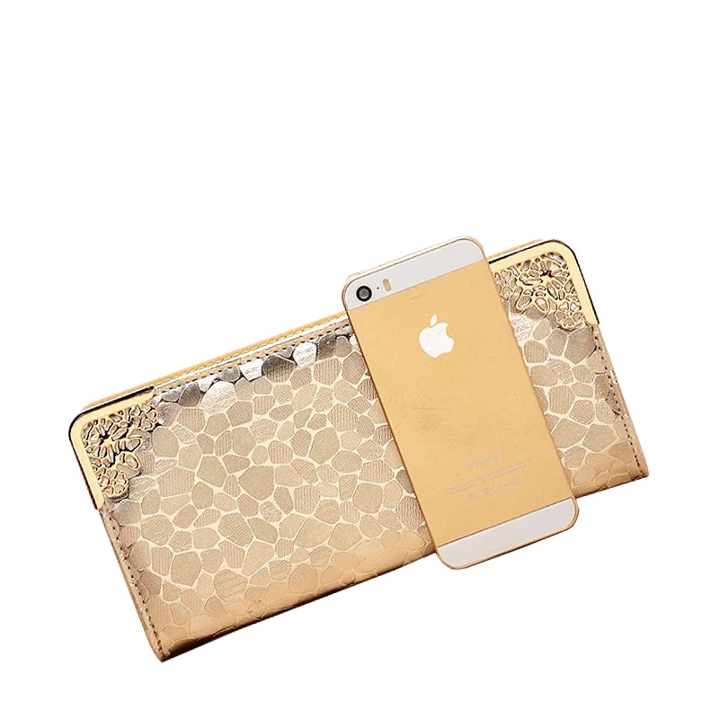2015 золото и серебряный узор портмоне женские кошельки пу кожа клатч женщины