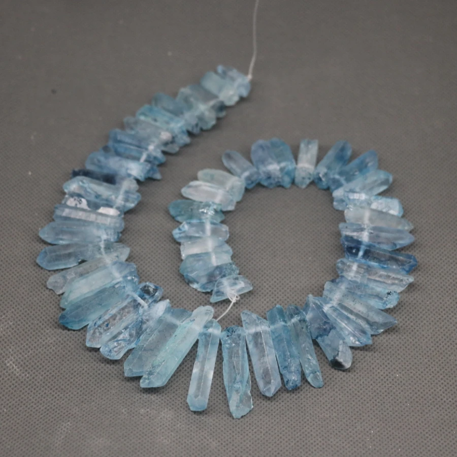

Approx 50pcs/strand Natural Raw Bayby Blue Quartz Crystal Point Pendant Rough Top Drilled Spike Gem Beads Crystal Necklace