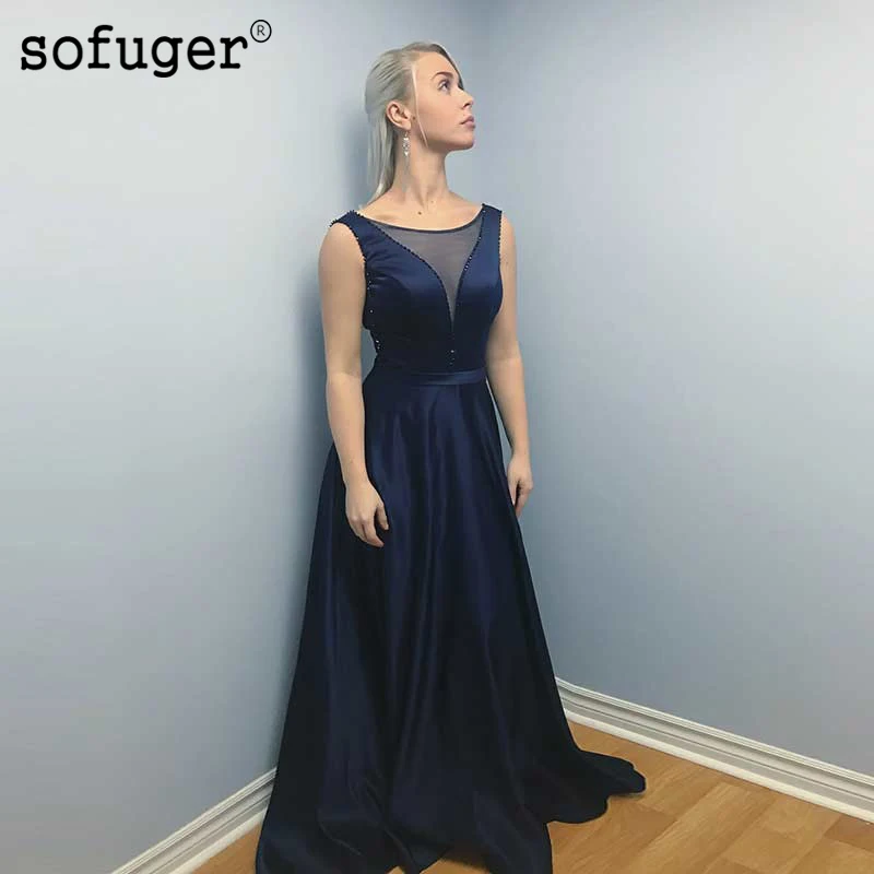 Sofuge Navy Blue Long Evening Dresses Satin Beading Lace Up back Arabic Muslim Special Occasion Vestidos De Fiesta De Noche
Sofuge Navy Blue Long Evening Dresses Satin Beading Lace Up back Arabic Muslim Special Occasion Vestidos De Fiesta De Noche