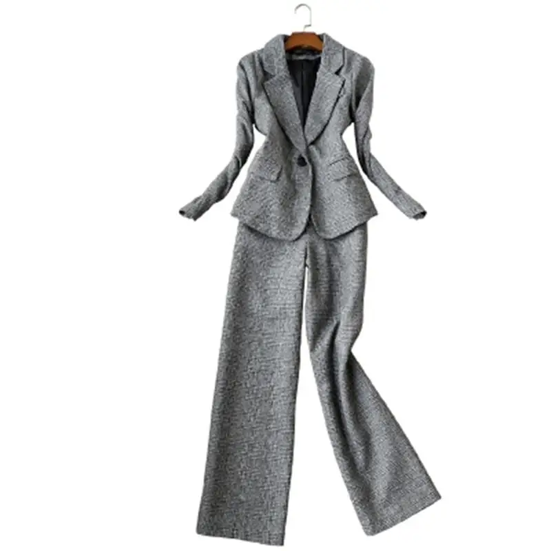Fashion plaid Suits Women Autumn new fashion OL professional suit female woolen lattice suit + wide leg pants two-piece
Fashion plaid Suits Women Autumn new fashion OL professional suit female woolen lattice suit + wide leg pants two-piece