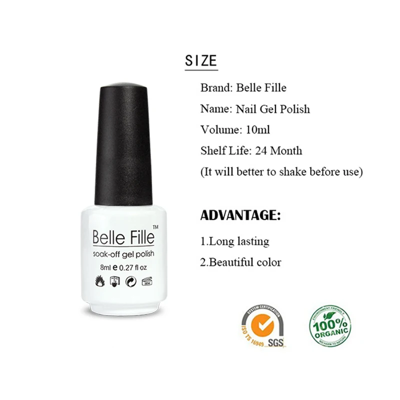 Belle Fille 8 мл УФ зеленый гель лак для ногтей Топ светодиодный Декоративный Лак