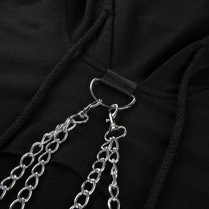 Weekeep Black Cropped Hooded Sweatshirt Women Loose Chain Patchwork Pullover Hoodie Fashion Streetwear Sweat Femme Hoodies Top
Weekeep Black Cropped Hooded Sweatshirt Women Loose Chain Patchwork Pullover Hoodie Fashion Streetwear Sweat Femme Hoodies Top