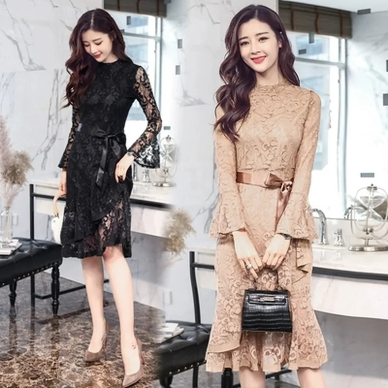Summer Women's Lace Solid Color Cutout Garden Collar Long Sleeve Dress 2021 New Korean Retro Slim Waist Slim Elegant Long Dress
Summer Women's Lace Solid Color Cutout Garden Collar Long Sleeve Dress 2021 New Korean Retro Slim Waist Slim Elegant Long Dress