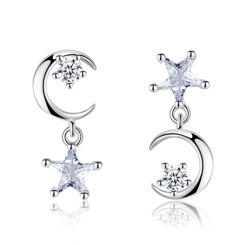 KOFSAC Lady's Luxury Crystal Jewelry Fashion 925 Silver Earrings For Women Asymmetry Stars Moon Stud Earring Wedding Accessories
KOFSAC Lady's Luxury Crystal Jewelry Fashion 925 Silver Earrings For Women Asymmetry Stars Moon Stud Earring Wedding Accessories