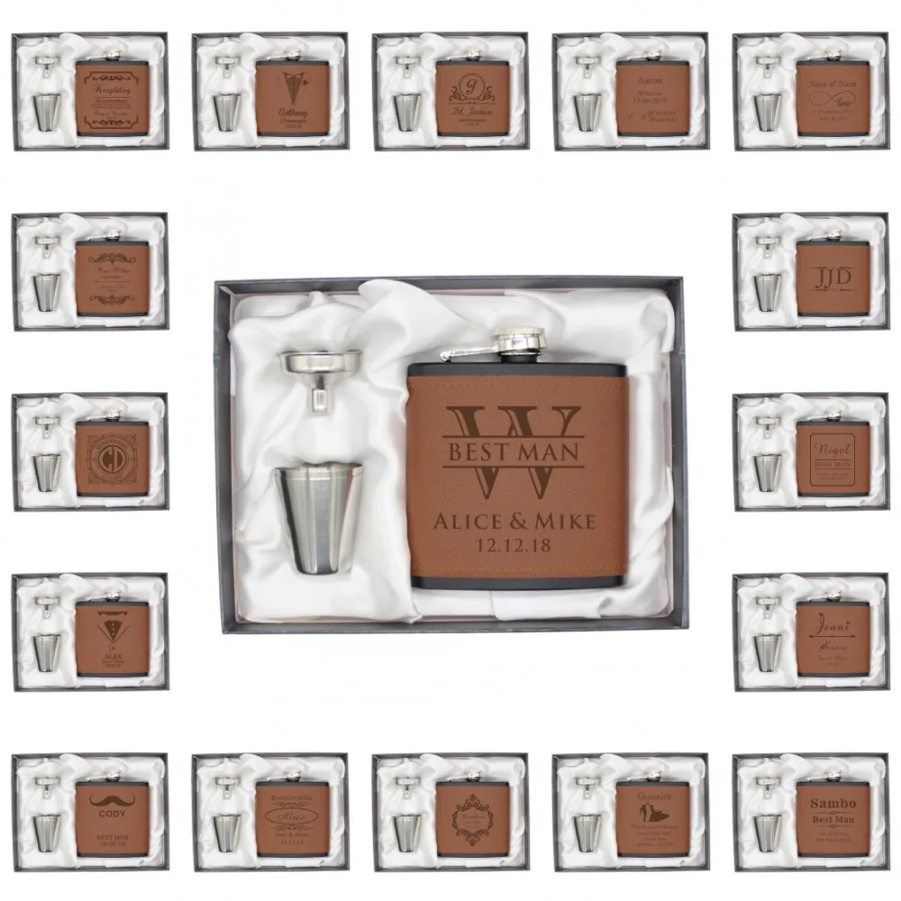 Set of 4 Personalized Engraved 6oz Black Leather Hip Flask Set Sets Funnel Stainless Steel Groomsman Wedding Party Gift Favors
Set of 4 Personalized Engraved 6oz Black Leather Hip Flask Set Sets Funnel Stainless Steel Groomsman Wedding Party Gift Favors