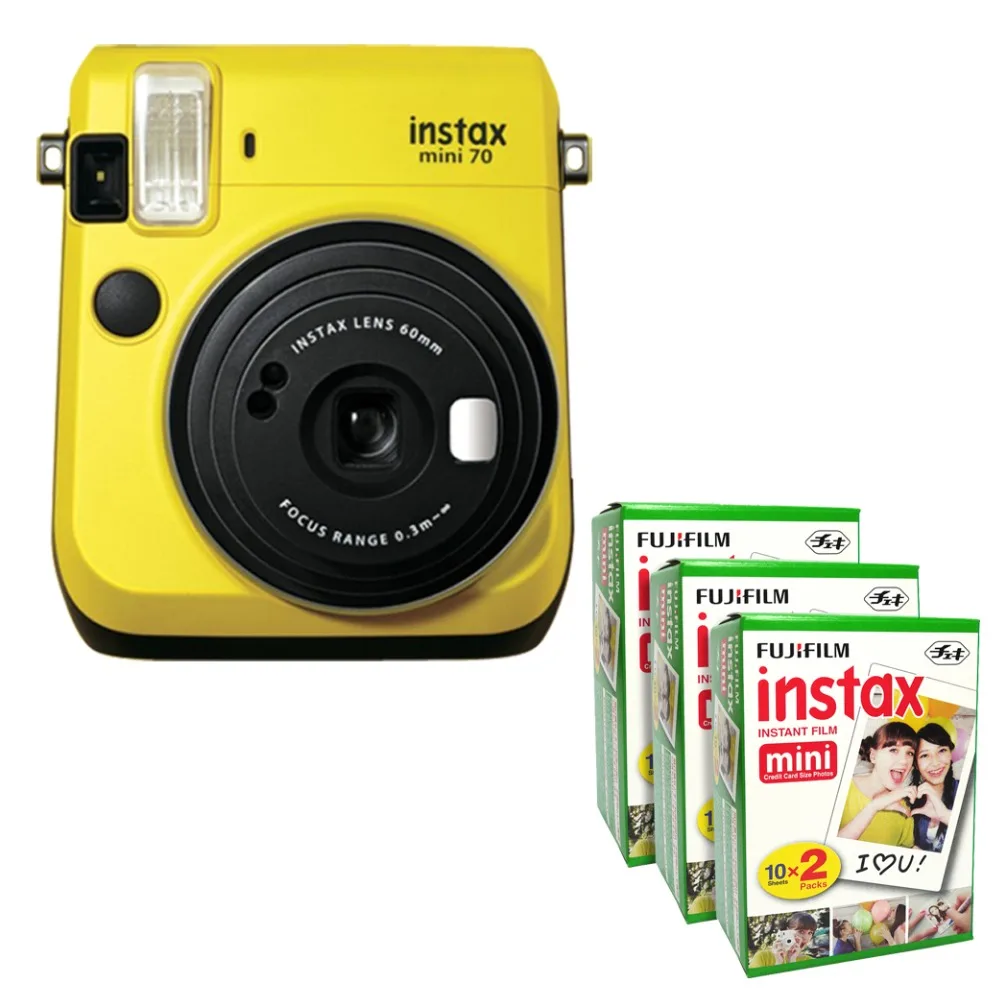 Fujifilm Instax Mini 70 мгновенная пленка Камера Желтый со стильным плечевым ремнем + Fuji 60