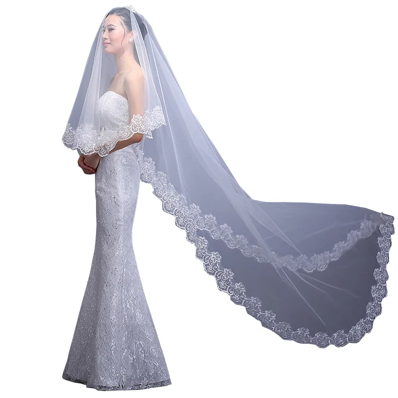 3 Meters Long Wedding Veil-Applique Edge One Layer White Ivory Wedding Bridal Accessories Cheap Cathedral Vail accesorios mujer
3 Meters Long Wedding Veil-Applique Edge One Layer White Ivory Wedding Bridal Accessories Cheap Cathedral Vail accesorios mujer