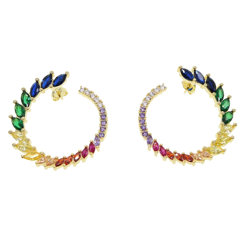 2022 summer new colorful cz paved rainbow earring Gold silver color cirle leaves luxury bling sparking cz fashion hoops jewelry
2022 summer new colorful cz paved rainbow earring Gold silver color cirle leaves luxury bling sparking cz fashion hoops jewelry