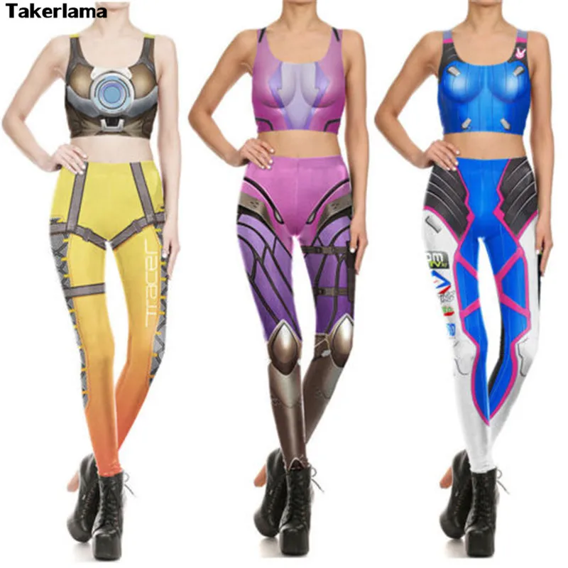 Фото Takerlama OW DVA трассировщик Widowmaker косплей костюм 3D ПРИНТ леггинсы стрейч топ + брюки