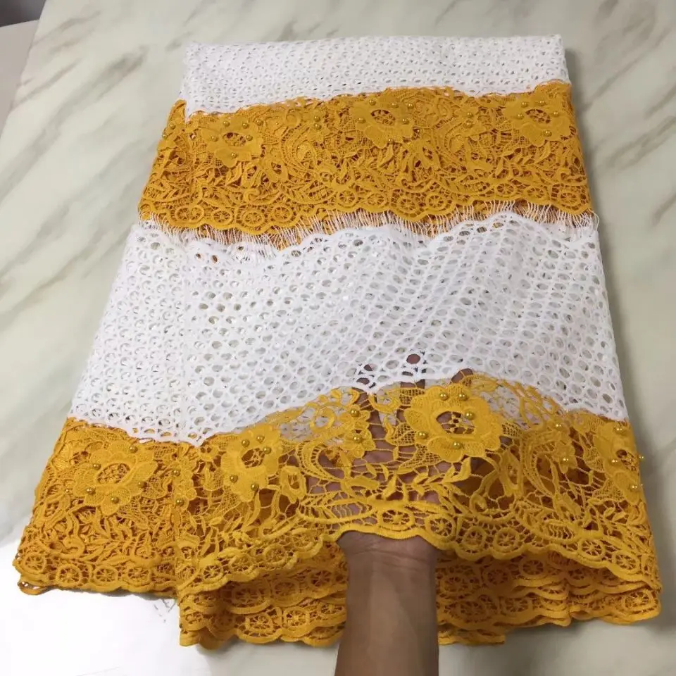 5Yards/pc Beautiful white african milk silk lace embroidery and gold flower french mesh lace fabric with beads for dress BM11-6
5Yards/pc Beautiful white african milk silk lace embroidery and gold flower french mesh lace fabric with beads for dress BM11-6