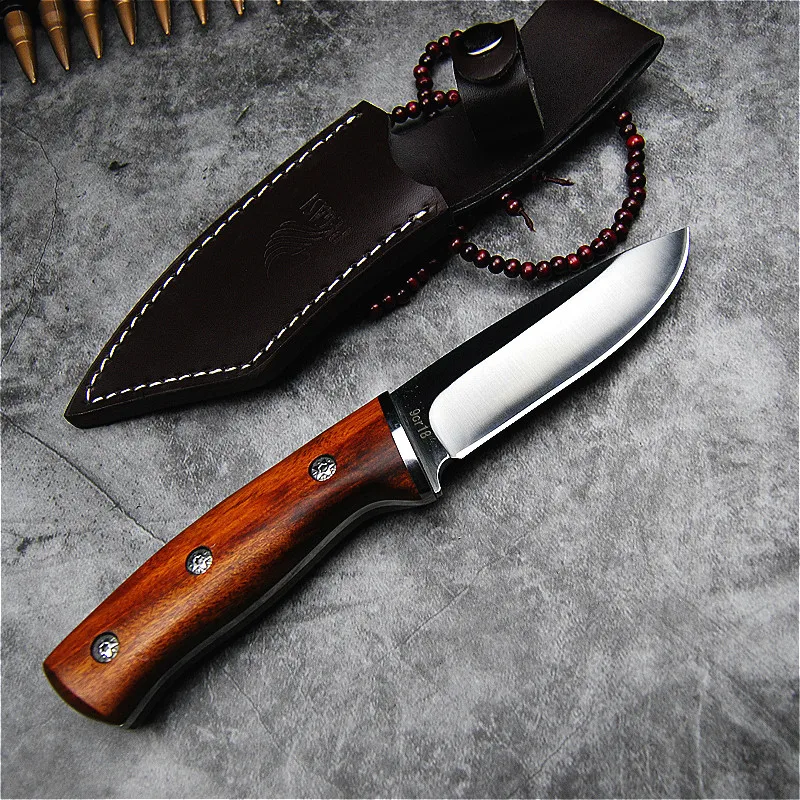 Sandalwood handle outdoor tactical straight dao with sharp blade twice north American hunting knife + exquisite leather case
Sandalwood handle outdoor tactical straight dao with sharp blade twice north American hunting knife + exquisite leather case