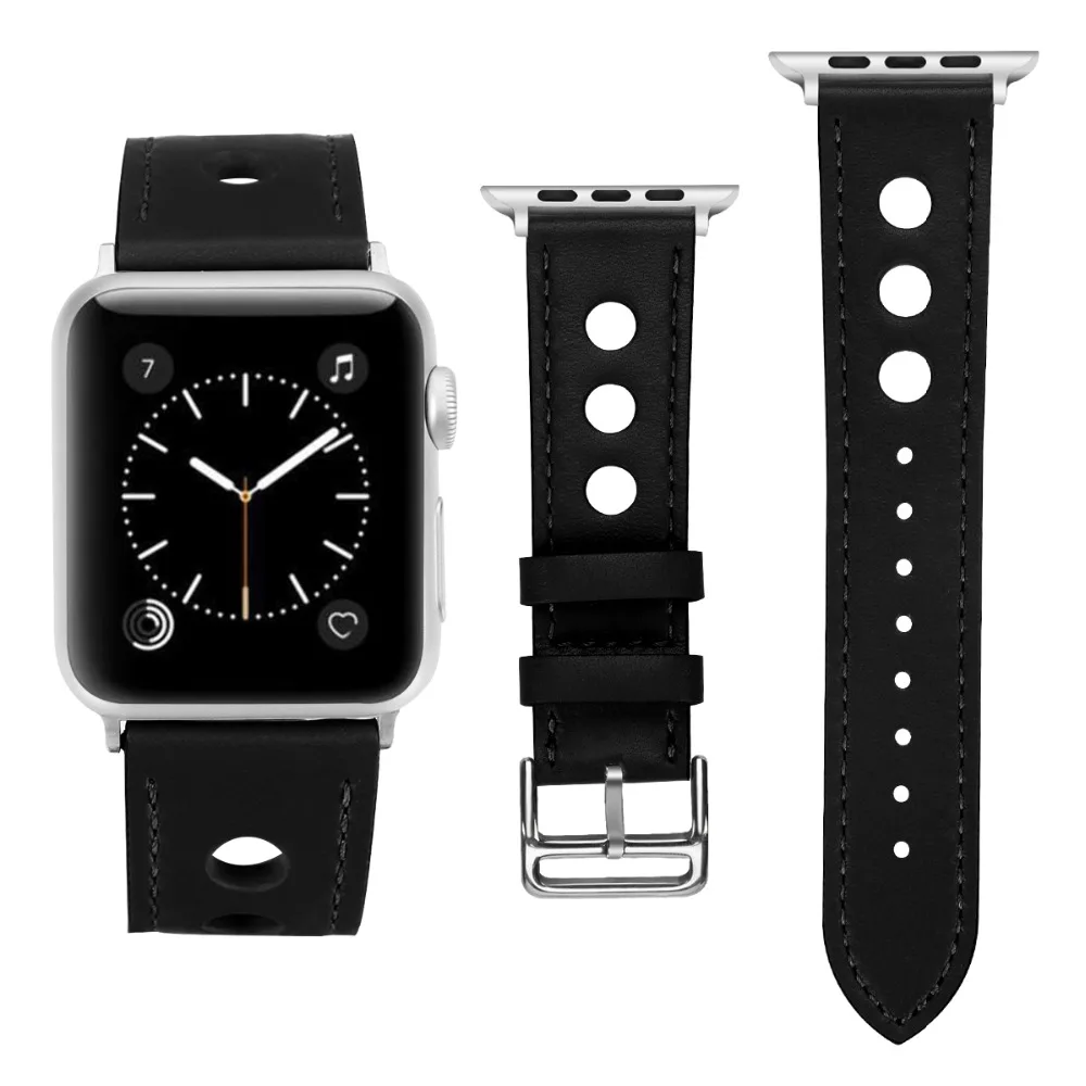 Ремешок из натуральной кожи для apple watch 38 мм Аксессуары браслета черный браслет