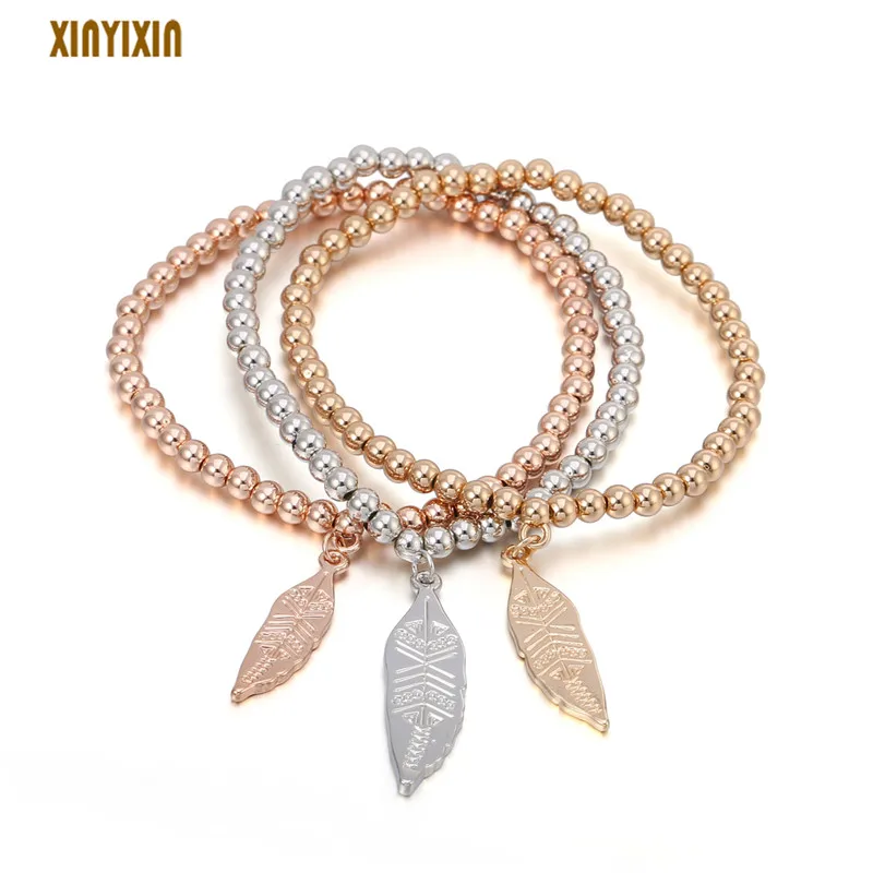 3 Pcs Leaves Bracelet Gold Rose Gold Silver Color For Woman Elastic Beads Bracelet Wedding Party Fashion Female Jewelry
3 Pcs Leaves Bracelet Gold Rose Gold Silver Color For Woman Elastic Beads Bracelet Wedding Party Fashion Female Jewelry