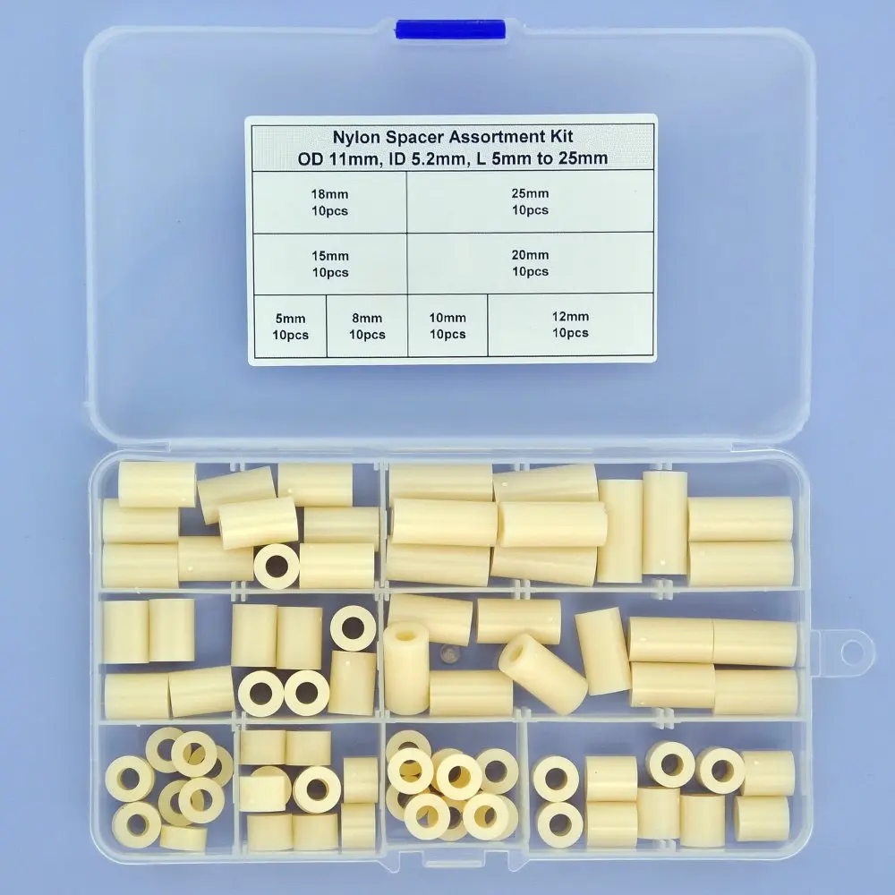 Plastic Round Spacer Assortment Kit. OD 11mm, ID 5.2mm, L 5 to 25m, ABS Standoff
Plastic Round Spacer Assortment Kit. OD 11mm, ID 5.2mm, L 5 to 25m, ABS Standoff