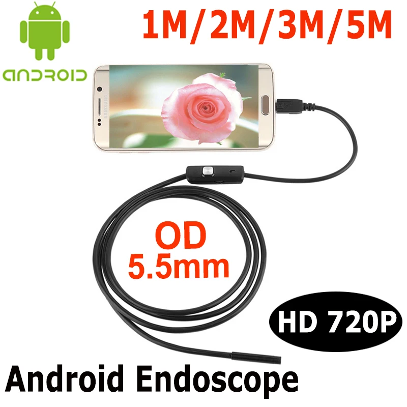 HD Android OTG USB эндоскопа Камера 5.5 мм Len 1 м/2 м/3 м/5 м гибкая Змея Труба инспекции