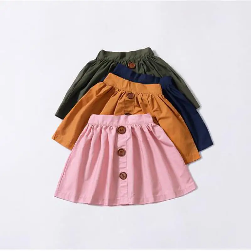 Новая хлопковая одежда для малышей девочек летняя юбка пуговицы юбки в стиле