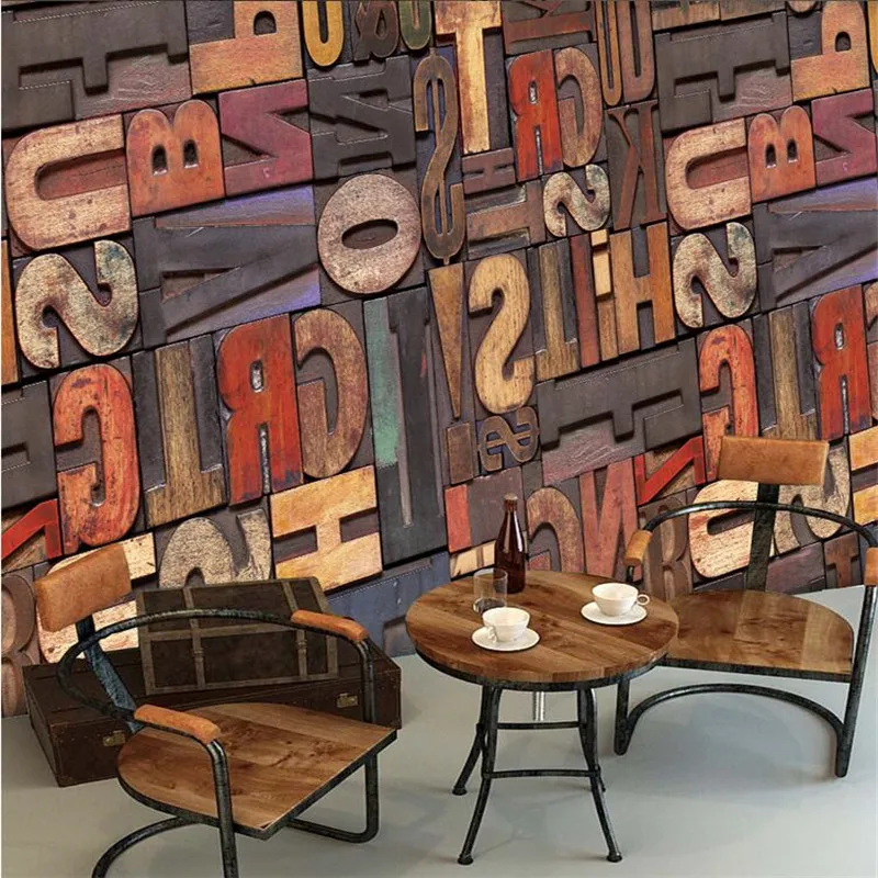 

beibehang High quality 3D stereoscopic wood alphabet wallpaper Cafe Bar wallpaper mural papel de parede para sala estar