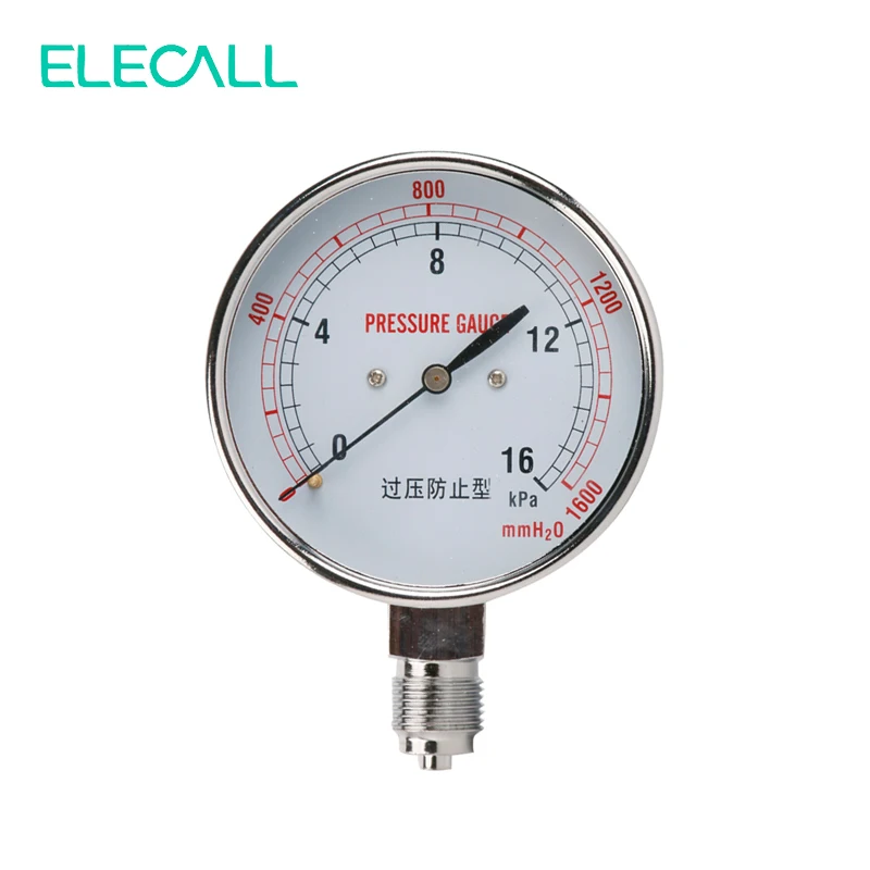 

ELECALL YE-75 0-16KPA G3/8' Air Diaphragm Pressure Gauge Phosphor Bronze Film Box Pressure Gauge Positive Pressure Meter