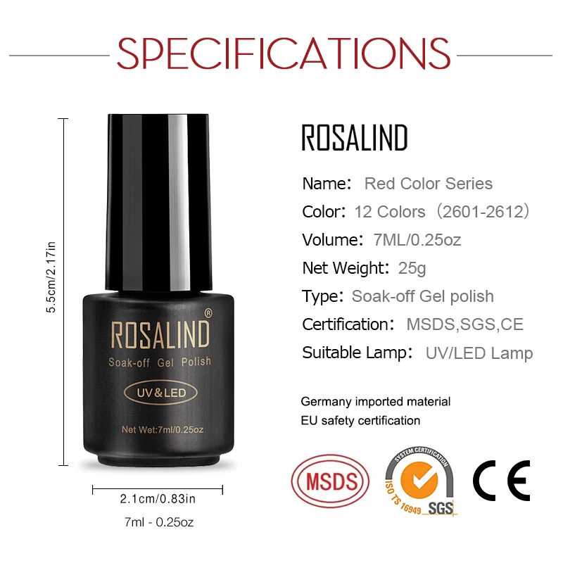 ROSALIND 7ML RED Color Series Nail Gel Polish UV LED Soak off Gel Nail Polish Vernis Semi Permanent UV Gel For Nail
ROSALIND 7ML RED Color Series Nail Gel Polish UV LED Soak off Gel Nail Polish Vernis Semi Permanent UV Gel For Nail