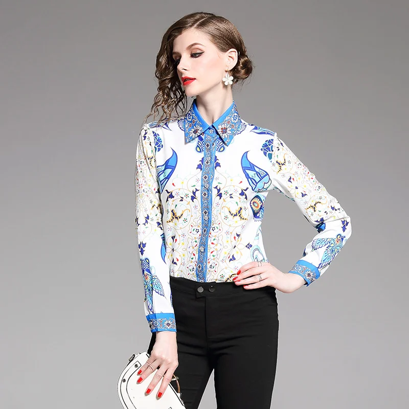 England Style 2019 New Fashion Print Slim Long-sleeved Shirt Femininity Turn-down Collar Shirt Elegant Retro Luxury Shirt
England Style 2019 New Fashion Print Slim Long-sleeved Shirt Femininity Turn-down Collar Shirt Elegant Retro Luxury Shirt