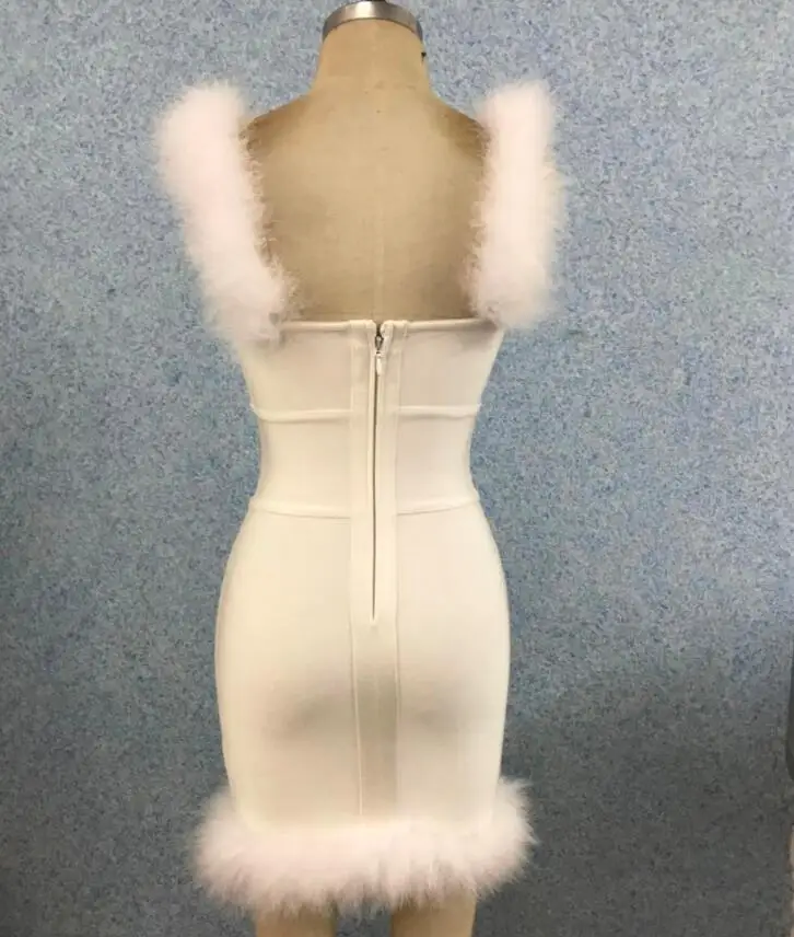 High Quality Fashion Feather Bandage Dress Spaghetti Strap White Party Dress Cocktail Night Club Vestiods Robe Women Dress T-50
High Quality Fashion Feather Bandage Dress Spaghetti Strap White Party Dress Cocktail Night Club Vestiods Robe Women Dress T-50