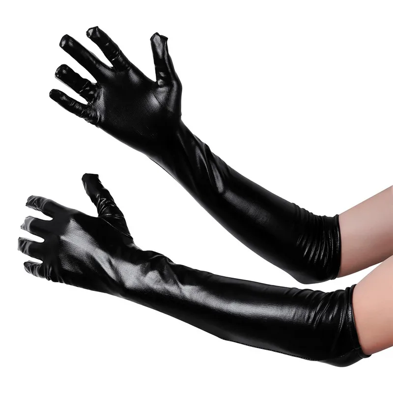 Женские Длинные лакированные перчатки Wetlook блестящие металлические Свадебные