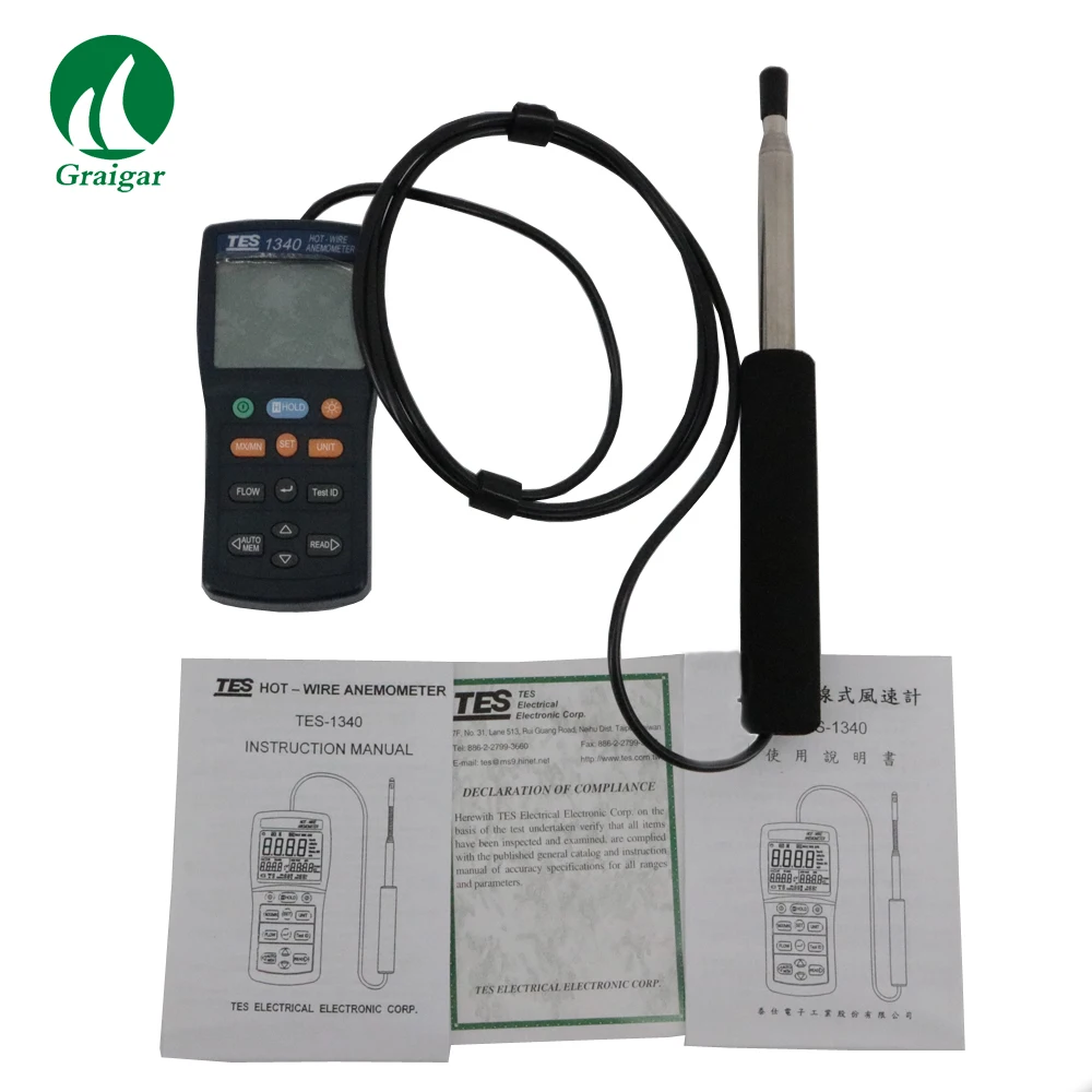 Original Hot-Wire TES-1340 Digital Anemometer Manual Data Memory and Read Function Air Wind Flow Meter | Инструменты