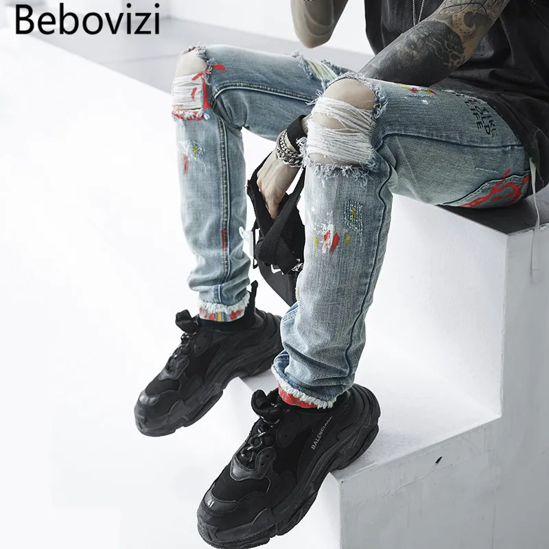 Bebovizi Brand Hip Hop Men Denim Pants Skinny Distressed Jeans New Designer Funny Print Streetwear Destroyed Ripped Jeans
Bebovizi Brand Hip Hop Men Denim Pants Skinny Distressed Jeans New Designer Funny Print Streetwear Destroyed Ripped Jeans