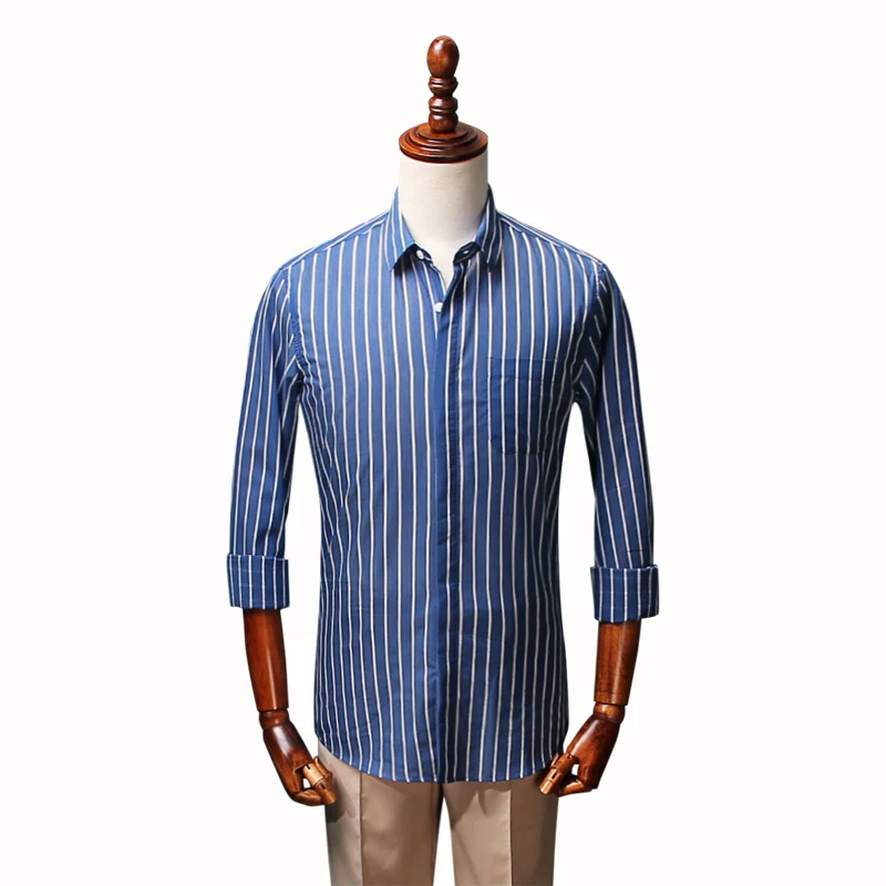 New Arrival Mens Korean summer Slim Long sleeve Shirt British black and blue stripes Male Business Shirts Man camisas
New Arrival Mens Korean summer Slim Long sleeve Shirt British black and blue stripes Male Business Shirts Man camisas