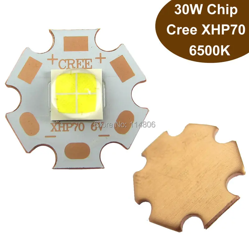 1pcs Cree XLamp XHP70 30W 6V 4A Cool / Pure White 6000K - 6500K 3000LM LED Flashlight Bulb Light Chip With 20mm Copper Base
1pcs Cree XLamp XHP70 30W 6V 4A Cool / Pure White 6000K - 6500K 3000LM LED Flashlight Bulb Light Chip With 20mm Copper Base