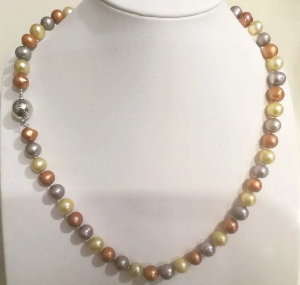 Women Jewelry natural pearl 8mm brown yellow gray mixed pearl Magnet clasp necklace Natural freshwater pearl gift 17'' 42cm
Women Jewelry natural pearl 8mm brown yellow gray mixed pearl Magnet clasp necklace Natural freshwater pearl gift 17'' 42cm