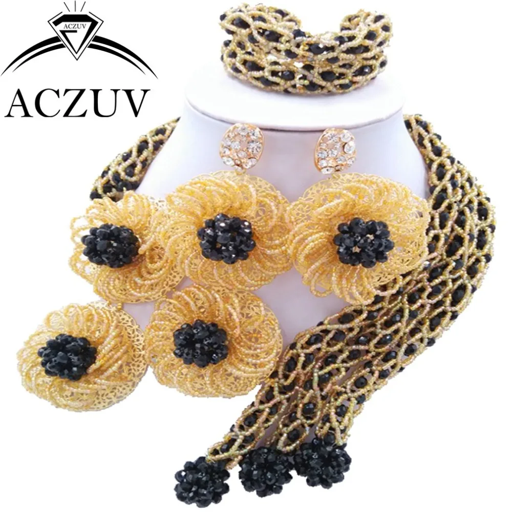 Brand ACZUV African Jewellery Designs Black Gold Crystal Beads Jewelry Sets Nigerian Wedding Necklace AN052
Brand ACZUV African Jewellery Designs Black Gold Crystal Beads Jewelry Sets Nigerian Wedding Necklace AN052