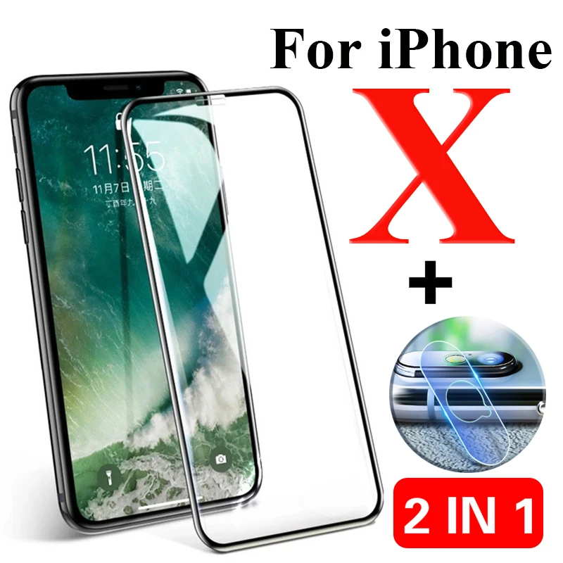 2 IN 1 Protective Film Camera Glass Full Cover Tempered For iPhone 7 X 6 8 6S Plus XR XS Max 5 5S SE Screen Protector | Мобильные