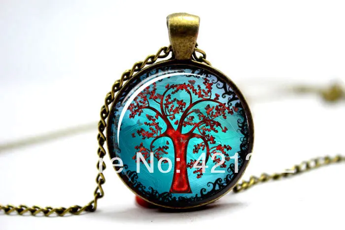 Life Tree Pendant Swirl Woodland Jewelry Glass Photo Cabochon Necklace 2918 | Украшения и аксессуары
