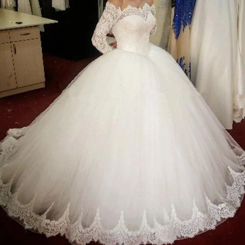 2019 Vestido de Noiva Ball Gown Lace Wedding Dress Long Sleeves Off Shoulder Tulle Puffy Bride Gowns Casamento Mariage
2019 Vestido de Noiva Ball Gown Lace Wedding Dress Long Sleeves Off Shoulder Tulle Puffy Bride Gowns Casamento Mariage