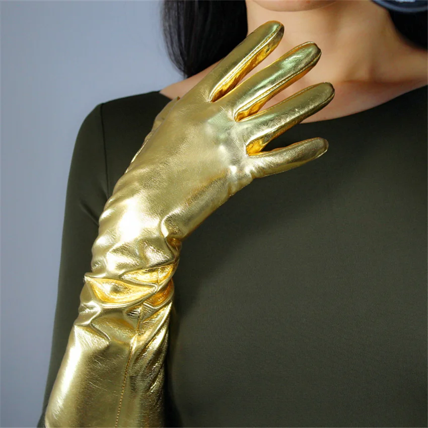 Patent Leather Gloves Medium Length 40cm Super Bright Mirror Bright Gold Elastic PU Simulation Leather Gloves JS40
Patent Leather Gloves Medium Length 40cm Super Bright Mirror Bright Gold Elastic PU Simulation Leather Gloves JS40