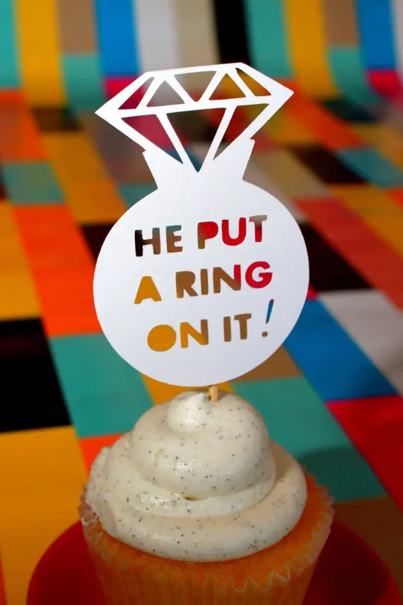 He Put A Ring On It engagement cupcake topper wedding food pick bachelorette bridal shower party decorations
He Put A Ring On It engagement cupcake topper wedding food pick bachelorette bridal shower party decorations