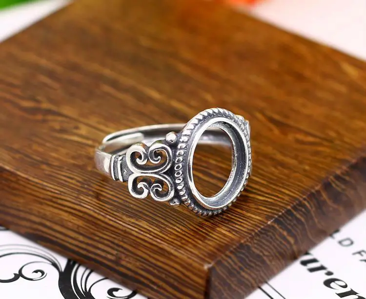 925 Sterling Silver Adjustable Ring Blanks Base DIY Handmade 10*12mm Wax Turquoise Settings for Women Jewelry Findings | Украшения и