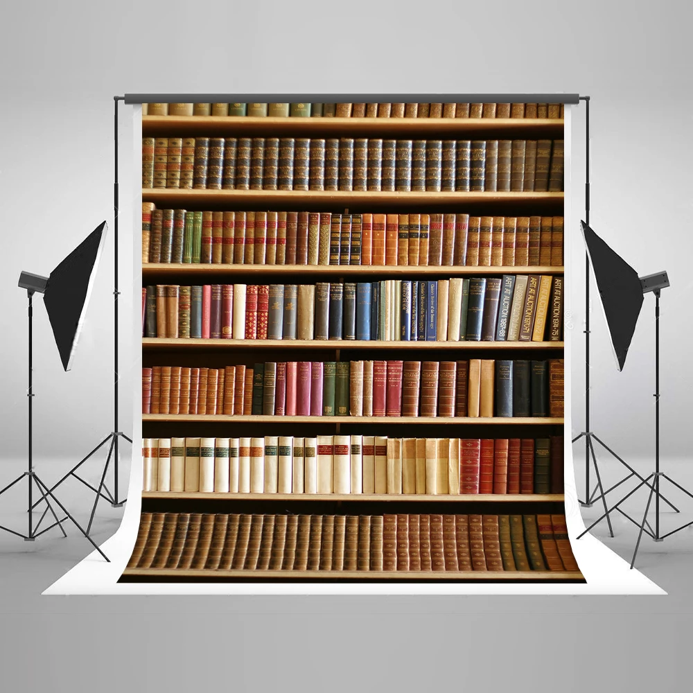 

VinylBDS 10x10ft Retro Bookcase Photography Backdrops Books Children Photography Backdrop Library Portrait Photo Backgrounds