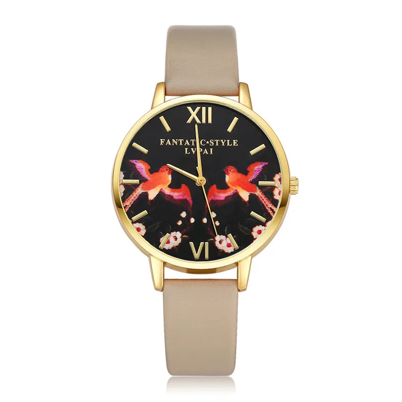 Brand Lvpai 2020 Fashion Women Casual Dress Watch Bird Pattern Gold Wristwatch For Girl Quartz Cartoon Clock Hours Gift | Наручные часы
