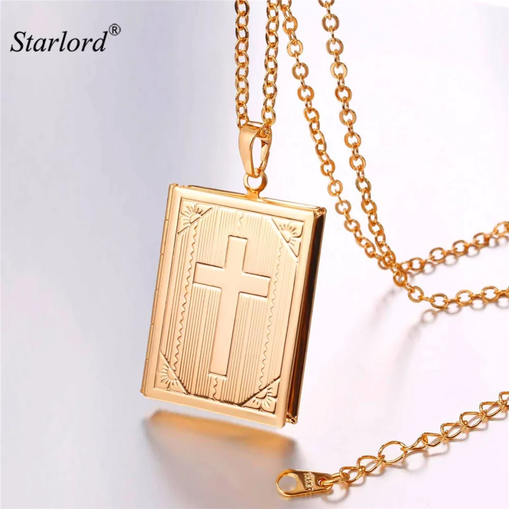 Starlord Photo Locket&Cross Pendant Vintage Bible Book Gold Color Choker Necklace Charms Jewelry Men / Women Gold Necklace P194
Starlord Photo Locket&Cross Pendant Vintage Bible Book Gold Color Choker Necklace Charms Jewelry Men / Women Gold Necklace P194