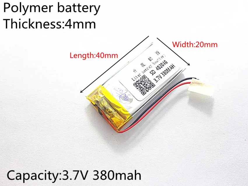 3.7V 380mAh 402040 Lithium Polymer Li-Po li ion Rechargeable Battery cells For Mp3 MP4 MP5 GPS PSP mobile bluetooth
3.7V 380mAh 402040 Lithium Polymer Li-Po li ion Rechargeable Battery cells For Mp3 MP4 MP5 GPS PSP mobile bluetooth