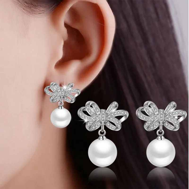 New 925 Sterling Silver Jewelry Shiny CZ Zircon Bowknot Pearl Stud Earrings For Women Birthday Gift Drop Shipping
New 925 Sterling Silver Jewelry Shiny CZ Zircon Bowknot Pearl Stud Earrings For Women Birthday Gift Drop Shipping