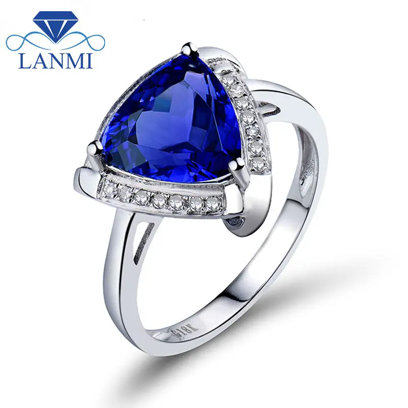 

Gorgeous Trillion 7mm Natural Tanzanite In Solid 18Kt White Gold Fantastic Engagement Ring WU0103