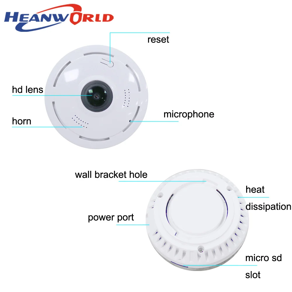 Умная веб-камера Heanworld 360 градусов Беспроводная мини-камера 960P Wi-Fi ночное видение